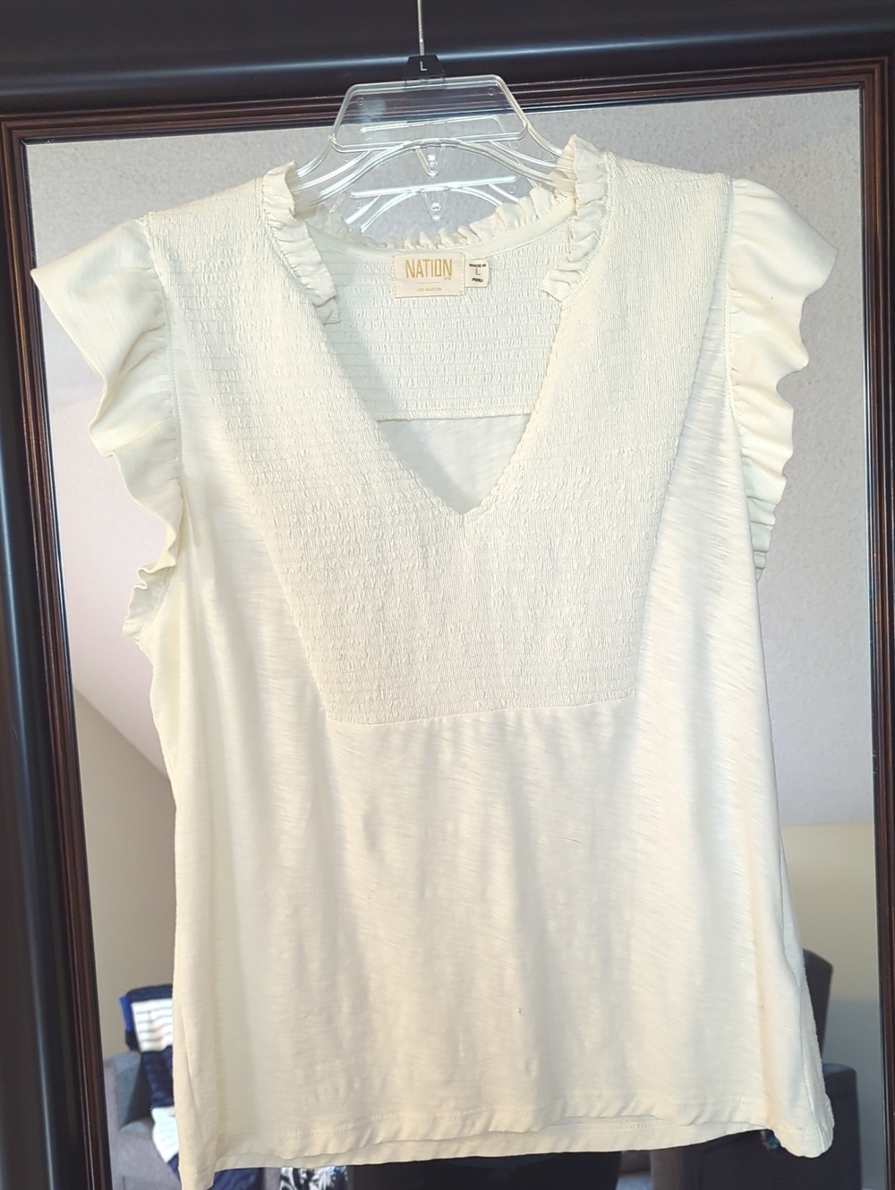 NATION Cream Ruffle Sleeve V-Neck Top
